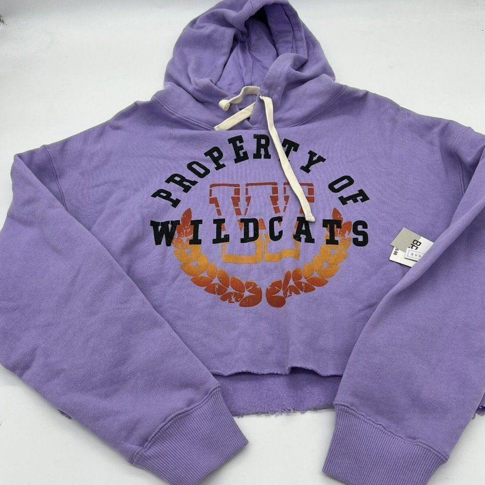 BP Wildcats Raw Hem Cropped Hoodie Sweatshirt Purple NWT Size Large